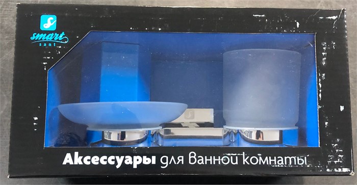 SMARTsant Модерн BD SM02053AA_R Стеклянный стакан  и мыльница, с настенным держталем, хром SM02053AA_R - фото 53888