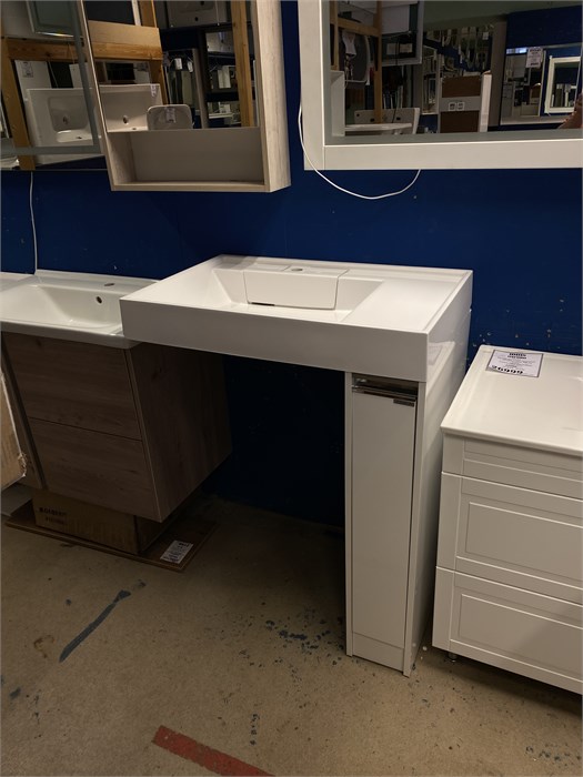 Акватон 1A72113KRW010 раковина для стиральной машины РЕЙН 80 + Aquaton Лондри 20 BD 1A236101LH010 Тумба под раковину, белая 1A72113KRW010