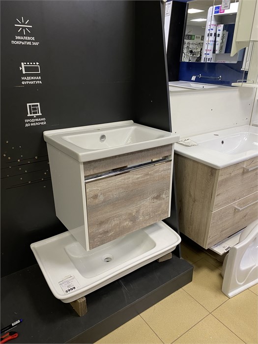 Акватон Капри BD 1A230101KPDA0 Тумба под умывальник 60 см, цвет Бетон пайн +Santek МИРАНДА  BD 1.WH30.2.421 умывальник 60 см 1A230101KPDA0