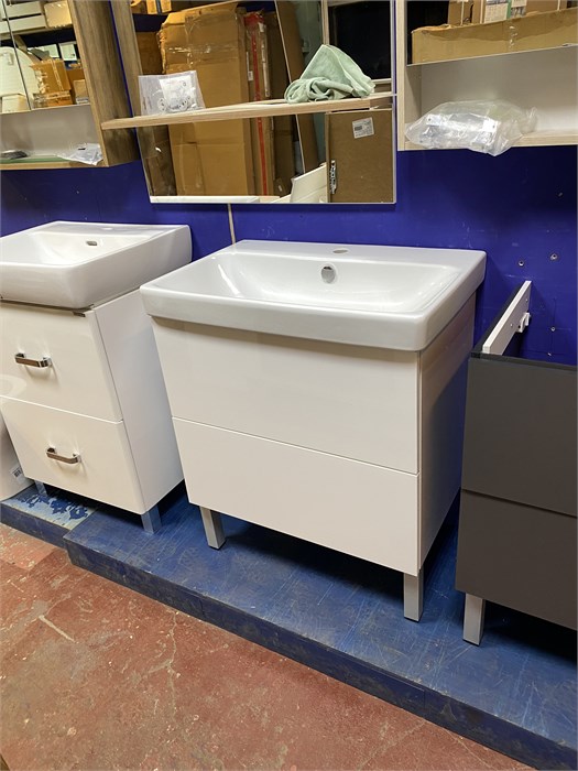 Aquaton 1A286801UN010 Тумба напольная Юнит 70 белый глянец  + Santek Адриана 70 умывальник 1A286801UN010 \