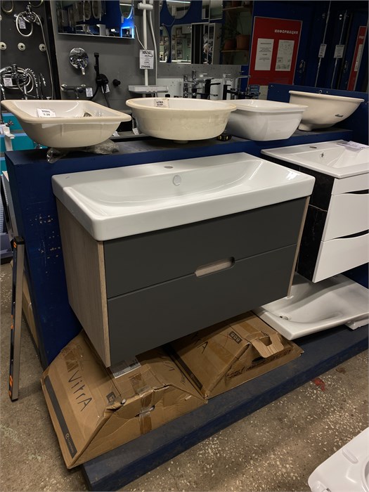 Акватон Оливия 90 BD 1A254401OLUG0  Тумба под раковину, Грей/дуб ойстер + Santek 1.WH50.1.629 АДРИАНА умывальник 90 см 1A254401OLUG0