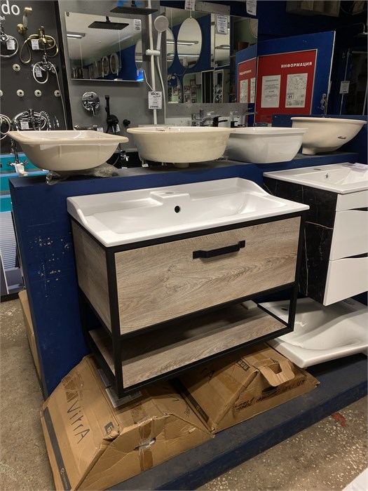 Акватон Лофт Фабрик 1A242401LTDU0 Тумба под умывальник 80 Дуб Эндгрейн + 1A708031FB010 Раковина из литого мрамора AQUATON Фабиа 80 1A242401LTDU0