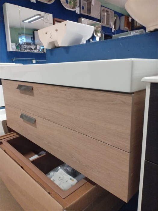 Тумба под раковину Jacob Delafon Rythmik EB1305-E70 плюс Мебельная раковина Jacob Delafon Rythmik EXM112-00 120 накладная, для двоих, белая, с 2 отверстиями. 13889