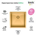 Мойка кухонная IDDIS Edifice EDI44B0i77 для подстольного монтажа, 440*440 мм., матовое золото EDI44B0i77