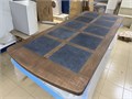 Столешница обеденного стола Dialma Brown DB003265 из массива с декоративными каменными вставками (бельгийский сине-серый известняк) DB003265